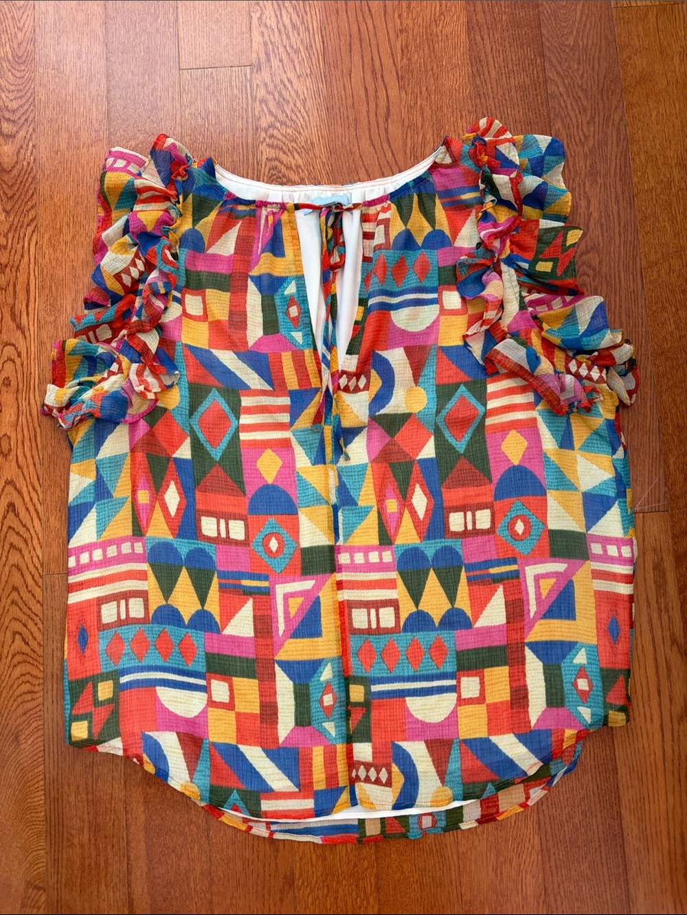 ANTONIO MELANI Multicolor Geometric Sleeveless Blouse size XL Boho Artsy